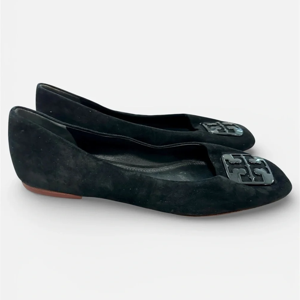 TORY BURCH WOMENS SUEDE GEORGIA BALLET FLAT IN PERFECT BLACK 9 M